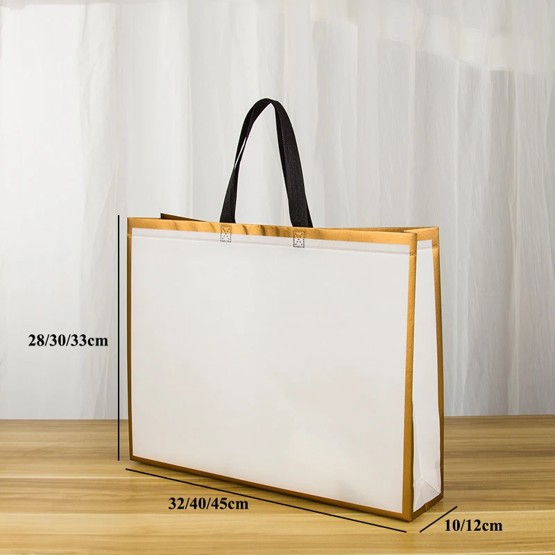 Solid Color Shopping Bag With Golden Border Eco-Friendly Non-Woven Fabric Handbag Tote Reusable Grocery Shopper Bag Storage Bags