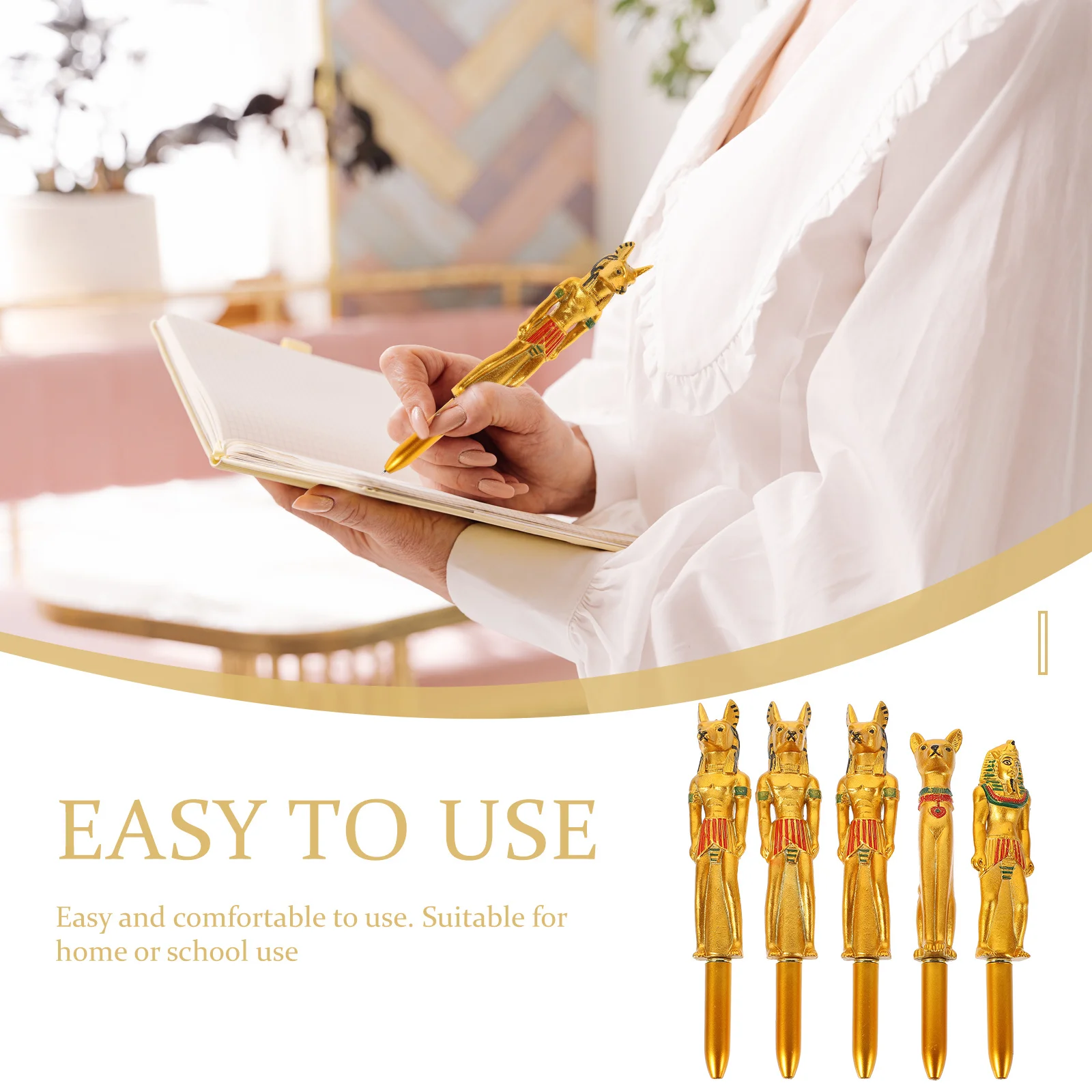 

5Pcs Creative Pharaoh Shape Ballpoint Pen Egyptian Character Design for Home School Office Sign Use Plastic Beautiful Ballpoint