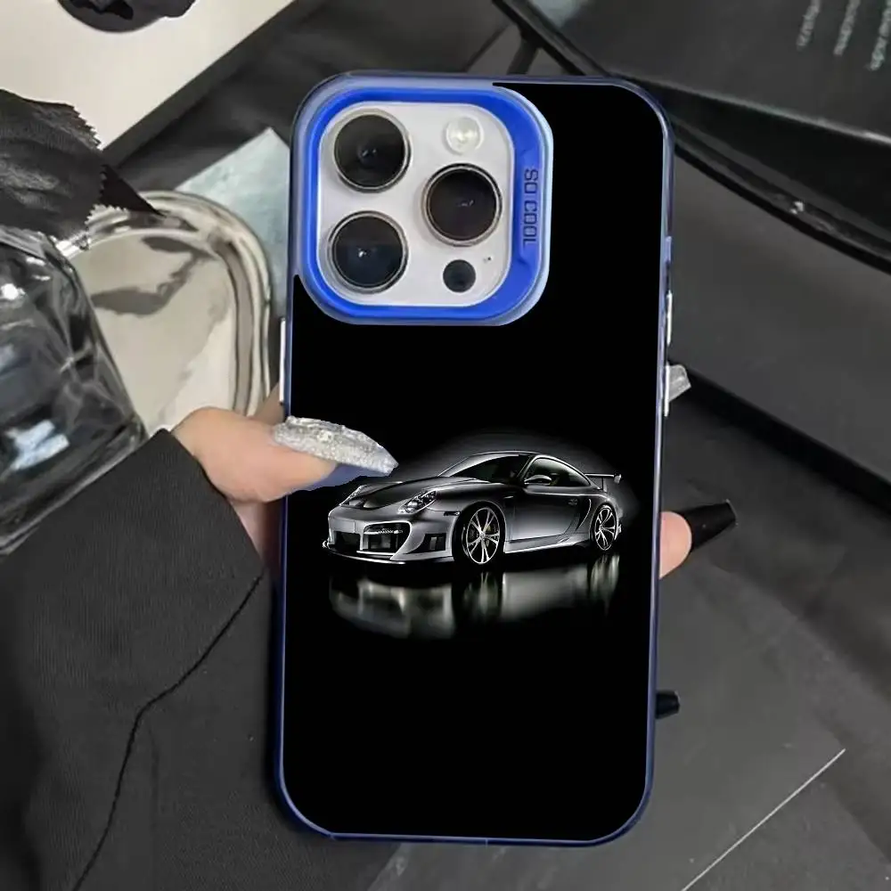 Cool e-executive sedan telefoonhoesje voor iPhone 16,15,14,13,12,11, Mini, Pro, MAX blauw matte schokbestendige hoes