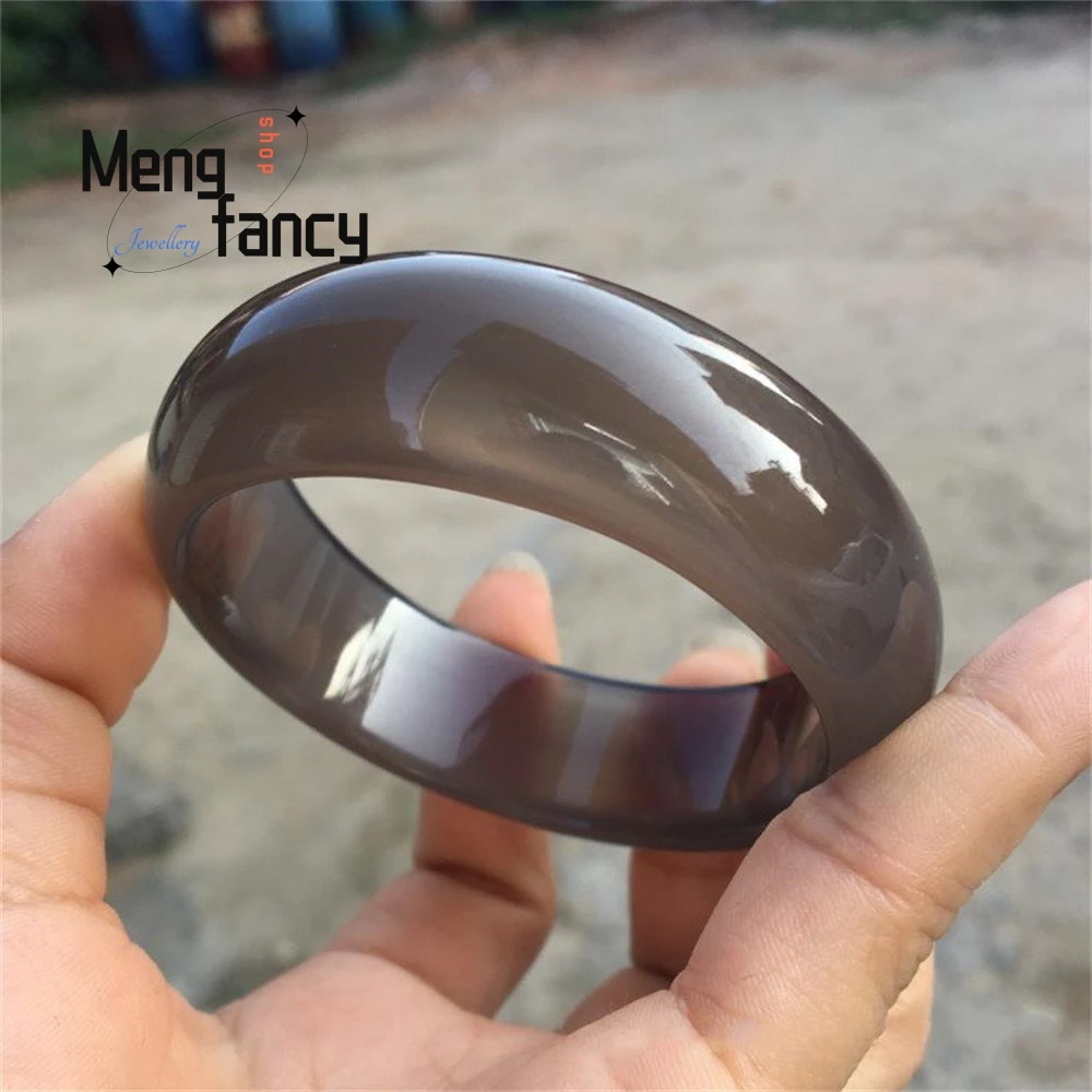 

Natural Brazilian High Ice Chalcedony Tea-colored Greyish-purple Widened Agate Bracelet High-grade Luxury Charms Fashion Jewelry