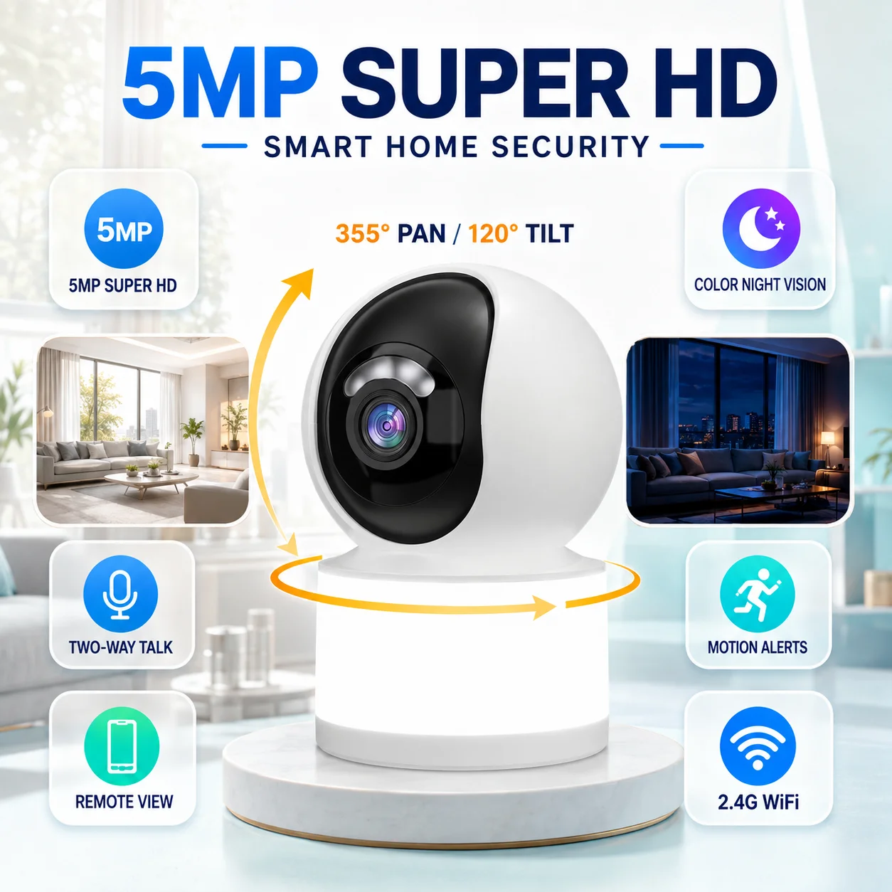 2K Smart WiFi Baby Monitor Camera Indoor PTZ Security Camera 360° Pan Tilt Auto Tracking Night Vision Pet Home Surveillance