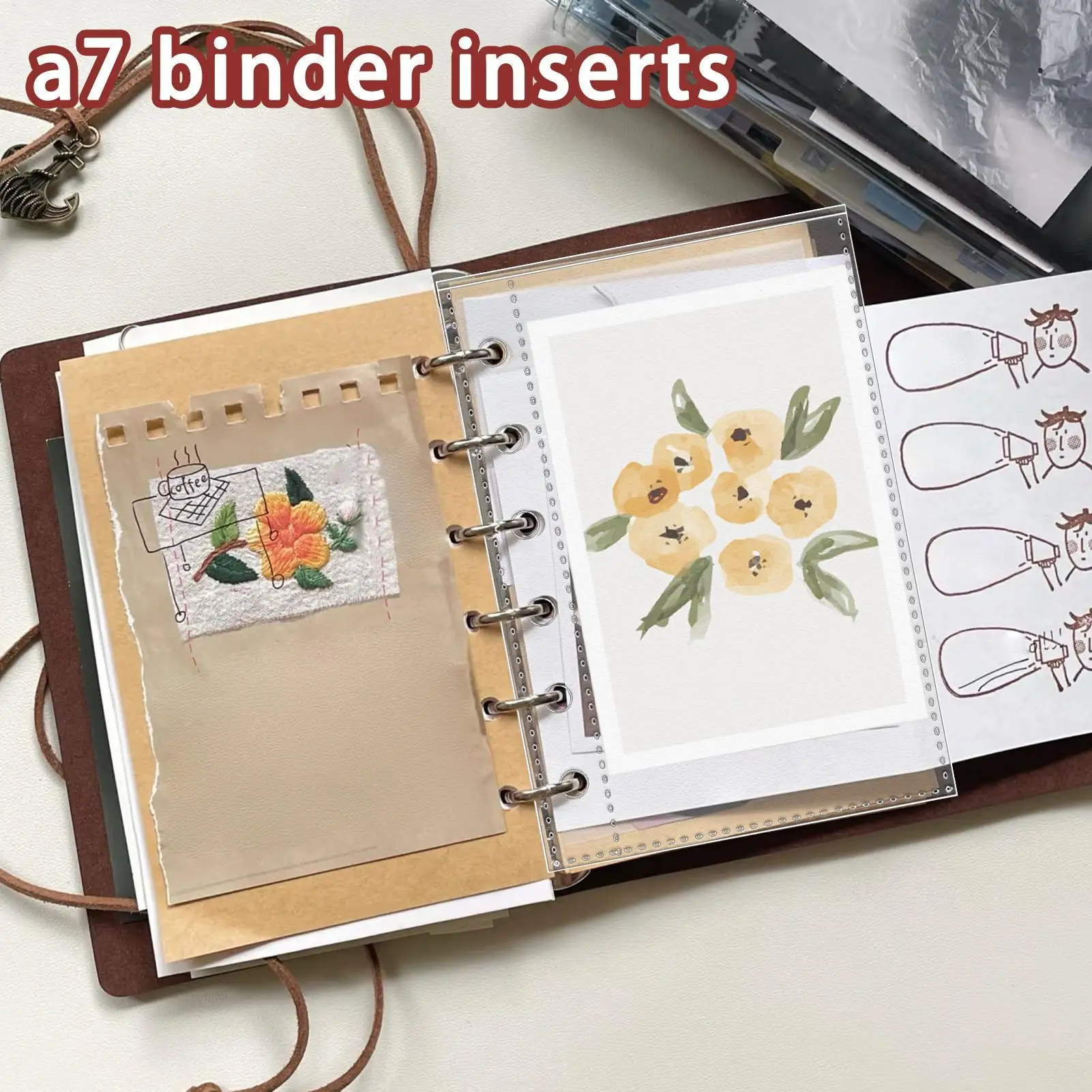 

10pcs A7 6-Ring Binder Replacement Card Pages Card Protector Sleeves Sticker Book Transparent or Frosted Page Replace for Office