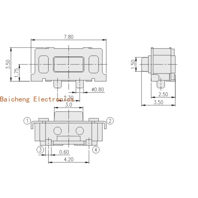 100PCS 3.5 * 6 Beibei side press lightly on the patch side button switch micro button 100gf