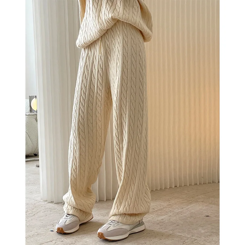 2024 Women Winter Knitted Stretch Pants High Waist Warm Pants Fashion Clothes Vintage Pants Female Trousers