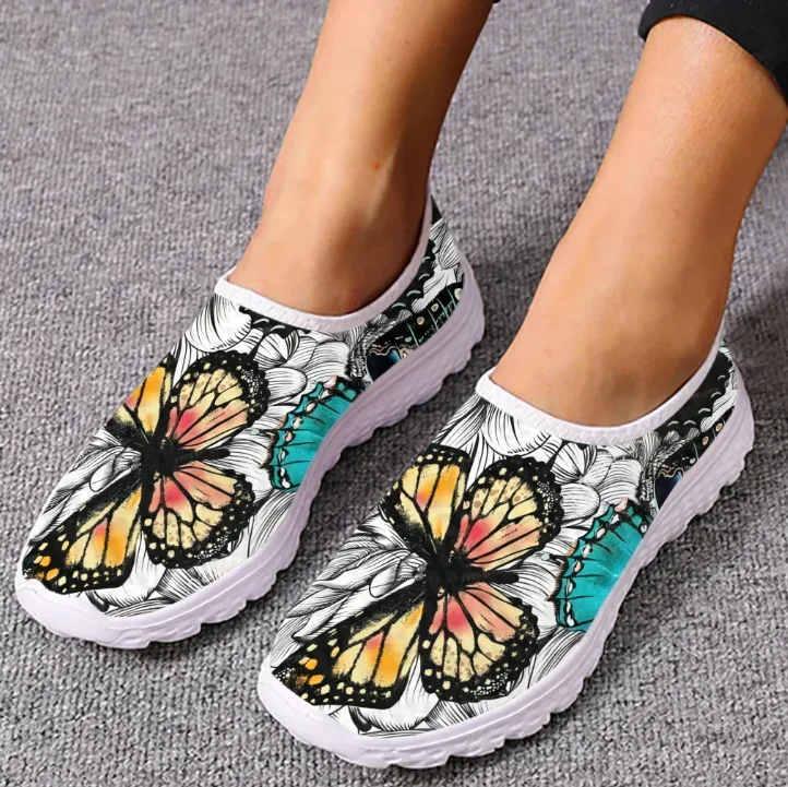 Boho Butterfly Loafers Mesh High Quality Sneakers Women Men Teenager Casual Fashion Custom Made Tennis Flat Couple Shoes
