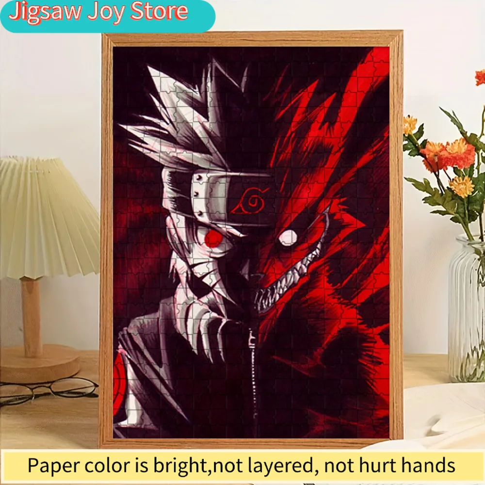 

Naruto Uzumaki Split Personality Paper Puzzle, Anime Character with Nine-Tails Kurama Fusion Portrait in Red and Black Art Style
