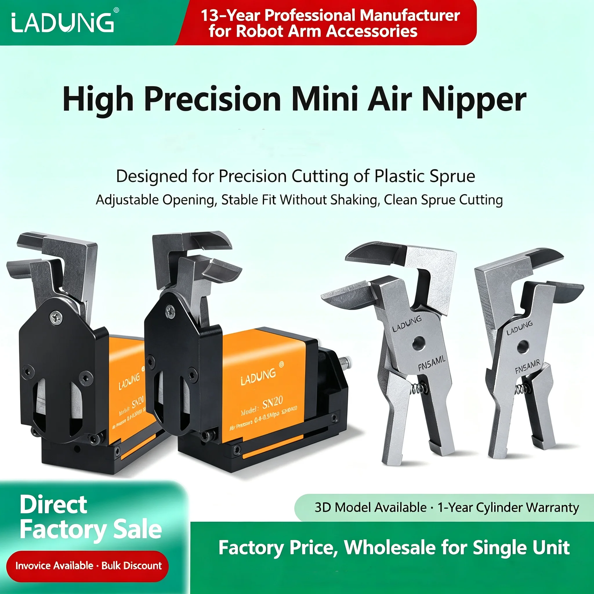 LADUNG EOAT Mechanical Arm Pneumatic Cutters SN20 Pneumatic Shear Air Nipper Part for The Precision Cutting of Plastic Sprues.