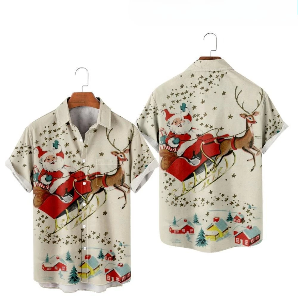 Transfronteiriça nova chegada natal cor elementos periféricos casual masculino e feminino 3d impressão digital camisa de manga curta