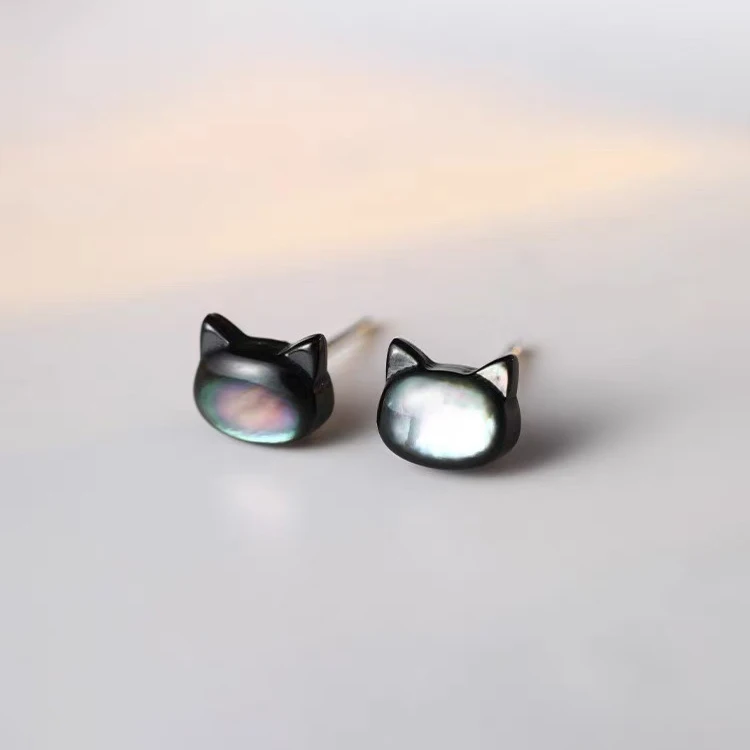 

Real 925 Sterling Silver Black Cat Personality Animal Stud Earrings for Charm Women Cute Party Fine Jewelry Accessories