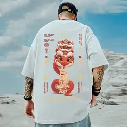 Men's T-Shirt Lucky Snake Printed Male Clothing Fashion Casual Short Sleeved Loose Oversized Cotton Street Harajuku Tops Tees