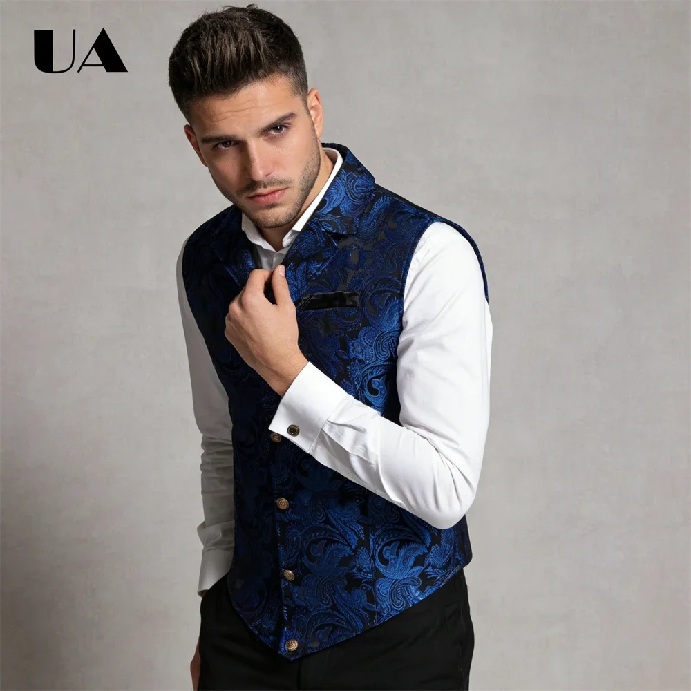 

Мужской жаккардовый жилет больших размеров, модный жилет для выпускного вечера, деловых встреч и повседневной носки, профессиональный костюмный жилет, мужской жилет приталенного кроя