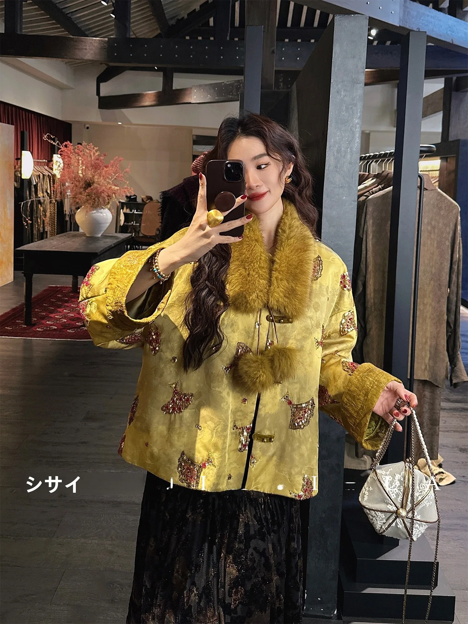 

Sanji Bla Flower New Chinese Sle Embroidered Floral Silk Cotton Jaet Women's Winter Faion Trend Outerwear Coat