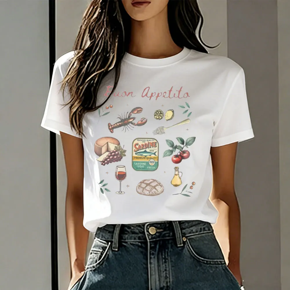 Italian Food Vintage Sardine Tin T-Shirt Trendy Tomato Girl Lobster Buon Appetito Shirt - La Dolce Vita Almafi Coast Summer Tee