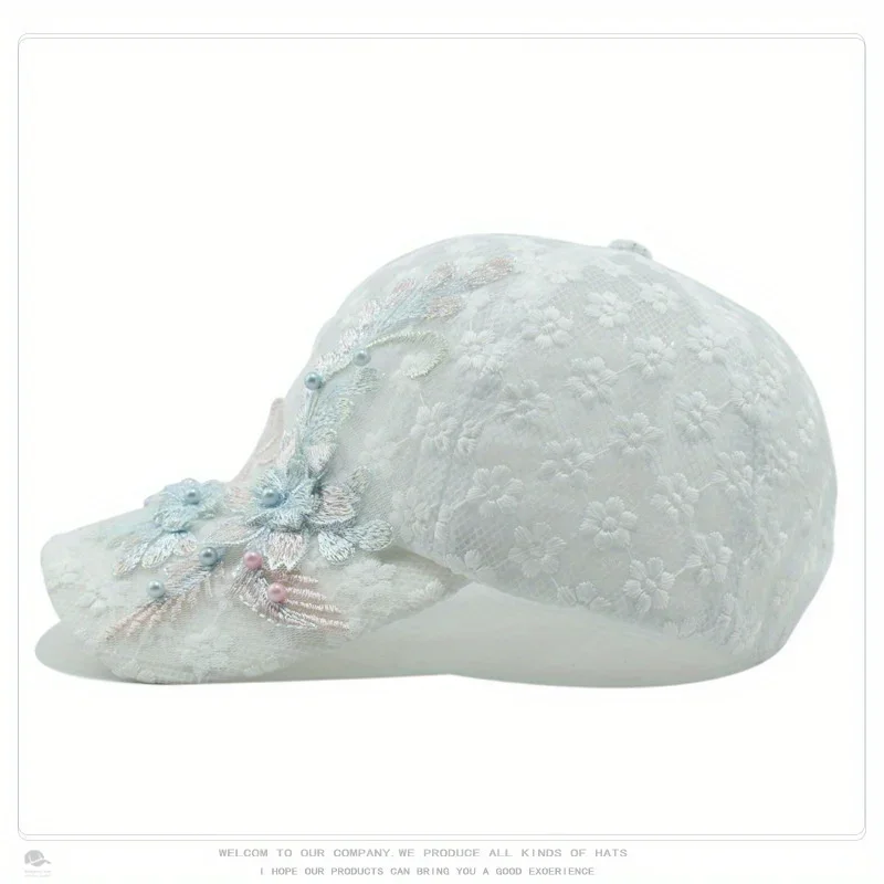 

Spring Summer Thin Breathable Mesh Duckbill Cap for Women Lace Embroidered Flower Snapback Hat Trendy Outdoor Sunshade Baseball