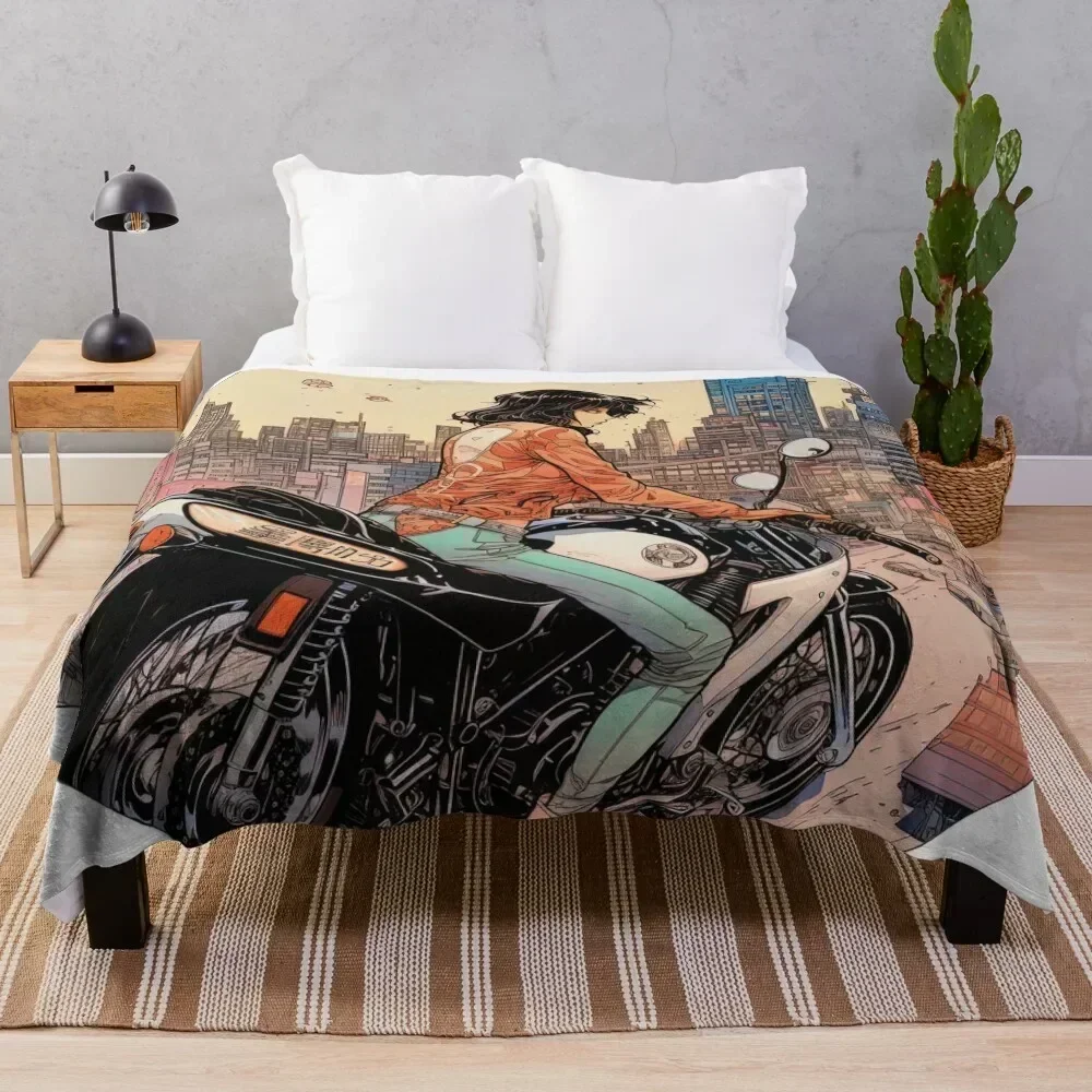 

Anime Bike Woman sticker Throw Blanket Fuzzy Plush Throw Blanket for Sofa Chair
