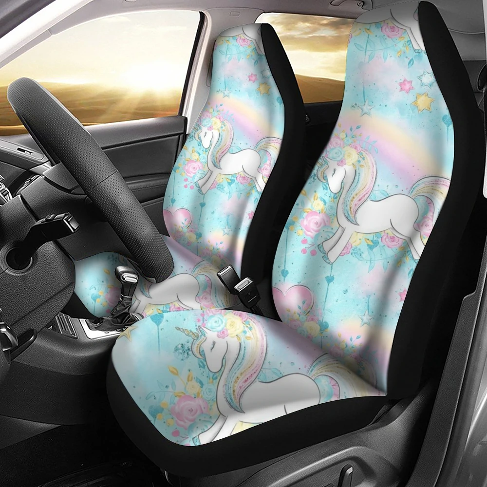 

Unicorn Cartoon Pattern Car Seat Cover Fits Most Car Interior Accessories Set of 2 Universal Front Seat Cover