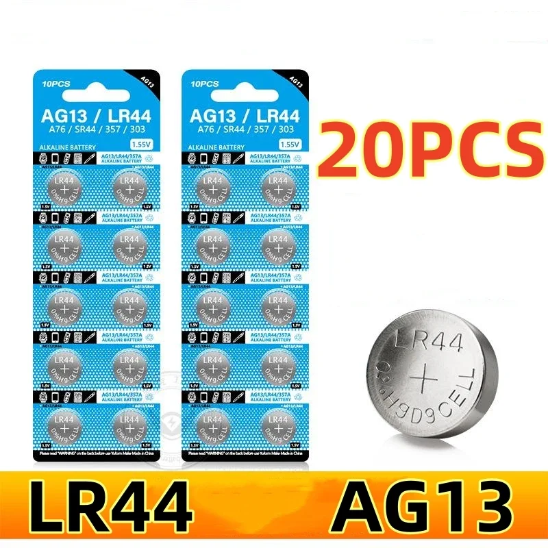 20pcs LR44 Batteries AG13 Button Cell Battery 1.5V 357 SR44 LR1154 Button Coin Batteries L1154 Battery For Watch Toys Remote