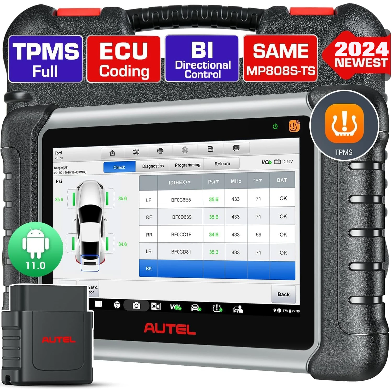 Autel MaxiDAS DS808S-TS Car Bi-Directional Control Scan Tool Complete TPMS Function Sensor Program/Relearn PK MP808BT MP808TS