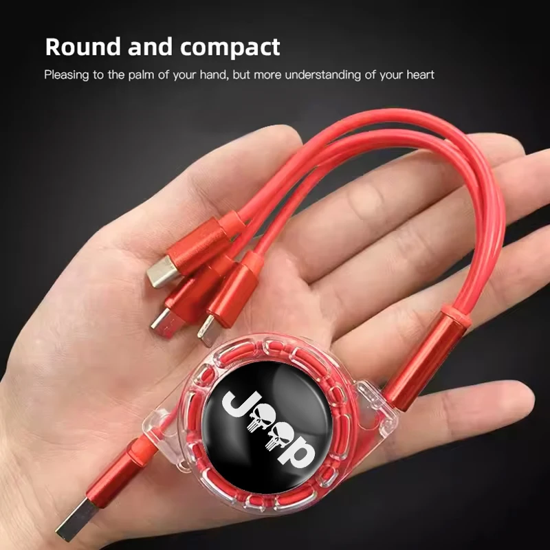 Car Interior 3 In 1 Fast Charger USB Data Cable Accessory For New Jeep Renegade Wrangler JK Compass Grand Cherokee Gladiator