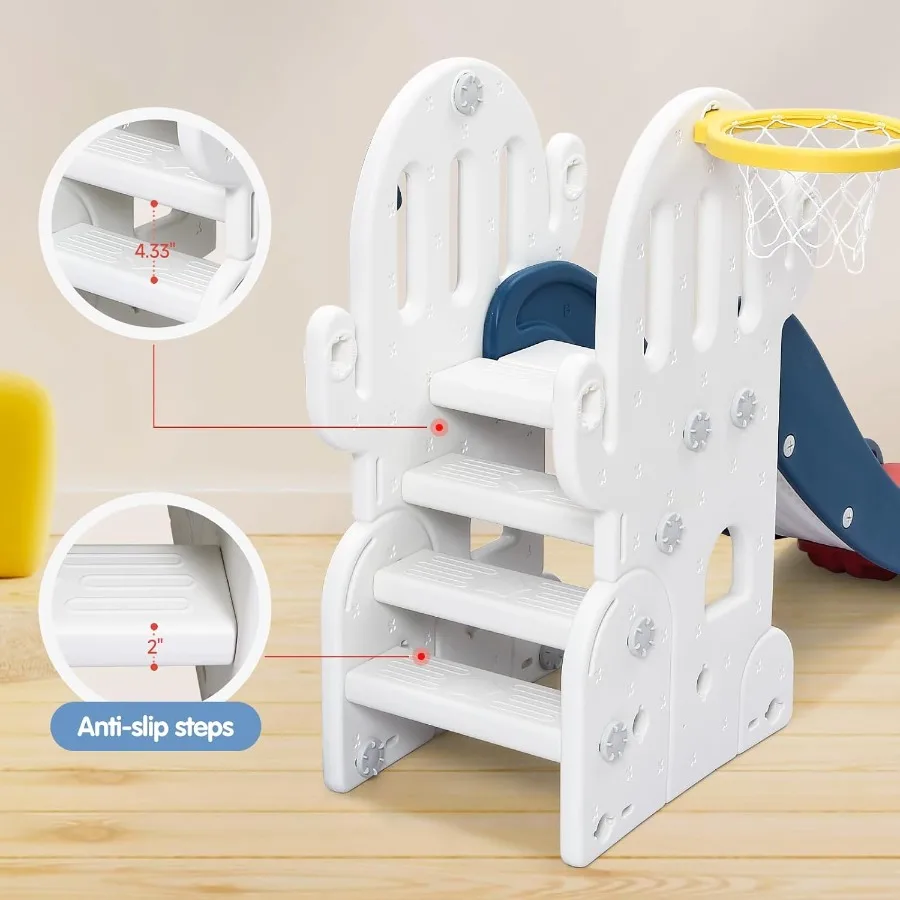 7in1 Indoor Slide en Swing Set Vrijstaande Peuter Slide Climber Speelset voor met Verstelbare Schommel Basketbalring Voetbal Gol