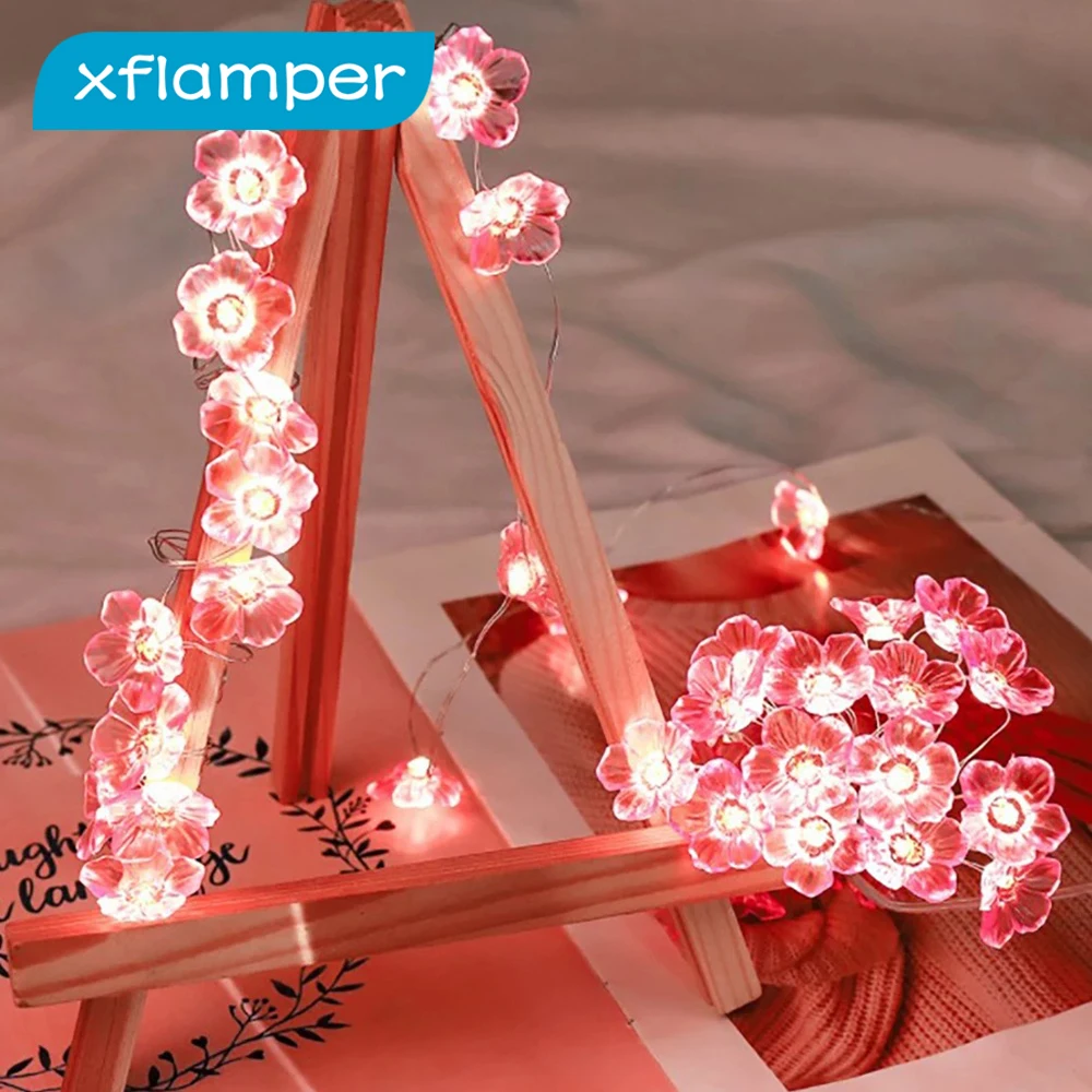 30 LED Cherry Blossom Copper Wire Fairy Light Garland Battery String Lights with Pink Flower for Valentine's Day Party Decor