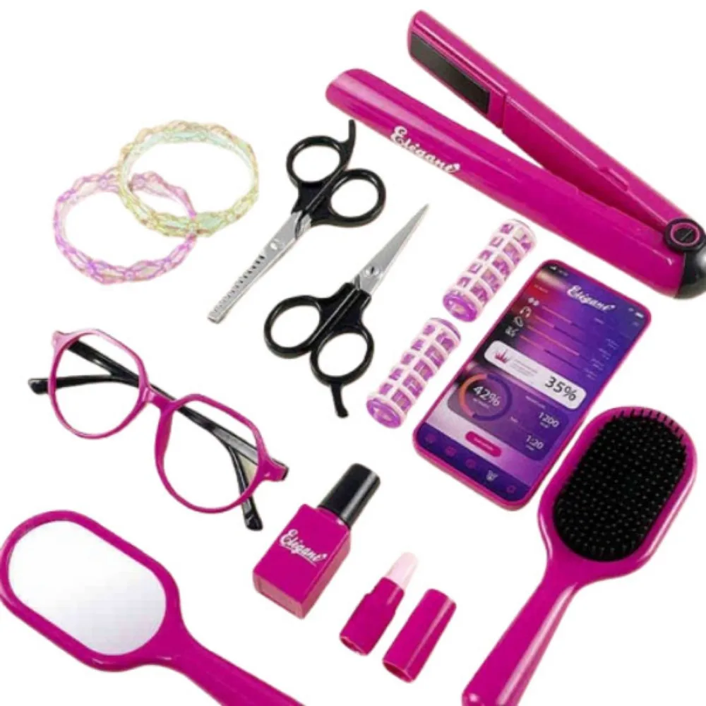 

9/13/17Pcs Princess Dress Up Hair Dryer and Haircut Toy Kit Blow Dryer Curler Simulation Play House Toys Straight Hair Stick