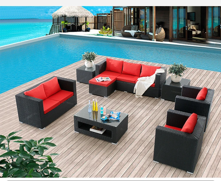 Summer Time Poly Rattan Resort Patio Furniture Sectional Couch Garden Lounge Sofa Set