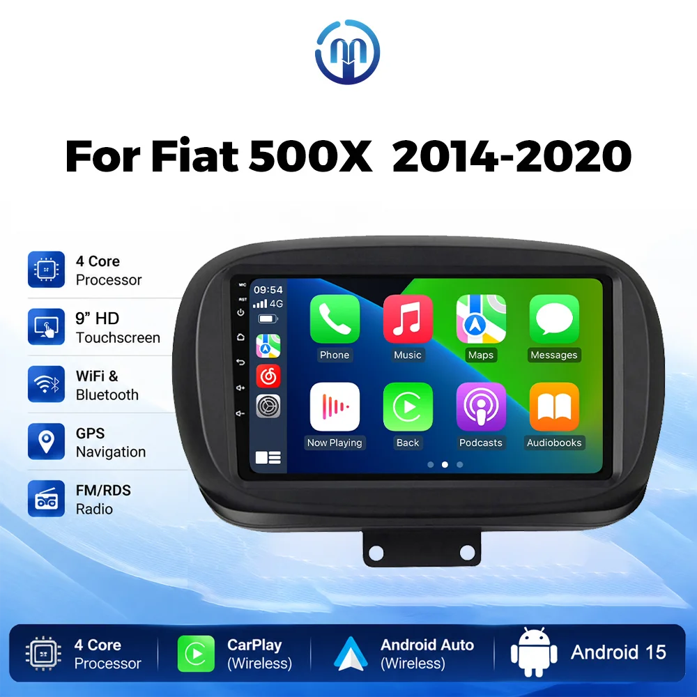 Android 15 9inch Car Radio For Fiat 500X 2014-2020 Wireless Carplay GPS Navigation Multimedia Player 2 Din Car Stereo Head Unit