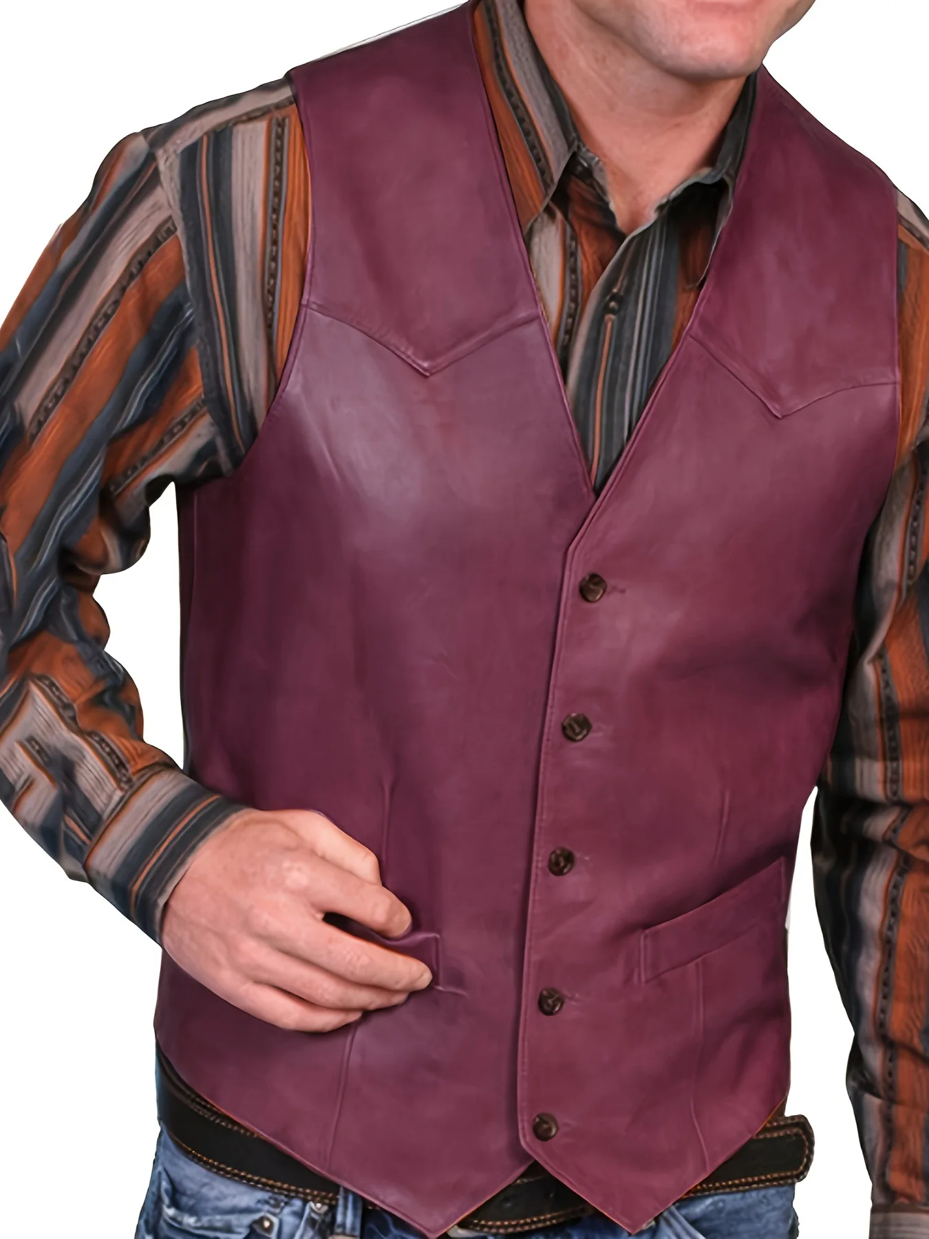 

Vintage Business Men's Vest Fashion Casual Retro Solid Color V-neck Button Western Sleeveless Men's Vest Suit Vest