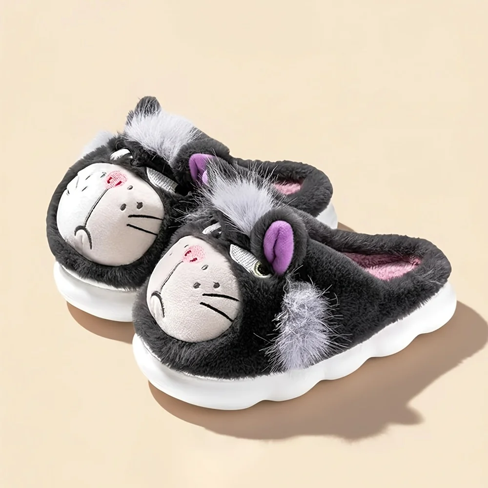 Niedliche und coole Katzen-Baumwollpantoffeln mit dicker Sohle für Damen, warme Winter-Hausschuhe für drinnen, Herren-Outdoor-Baumwollschuhe mit vollständiger Rückenabdeckung. – Detail 2