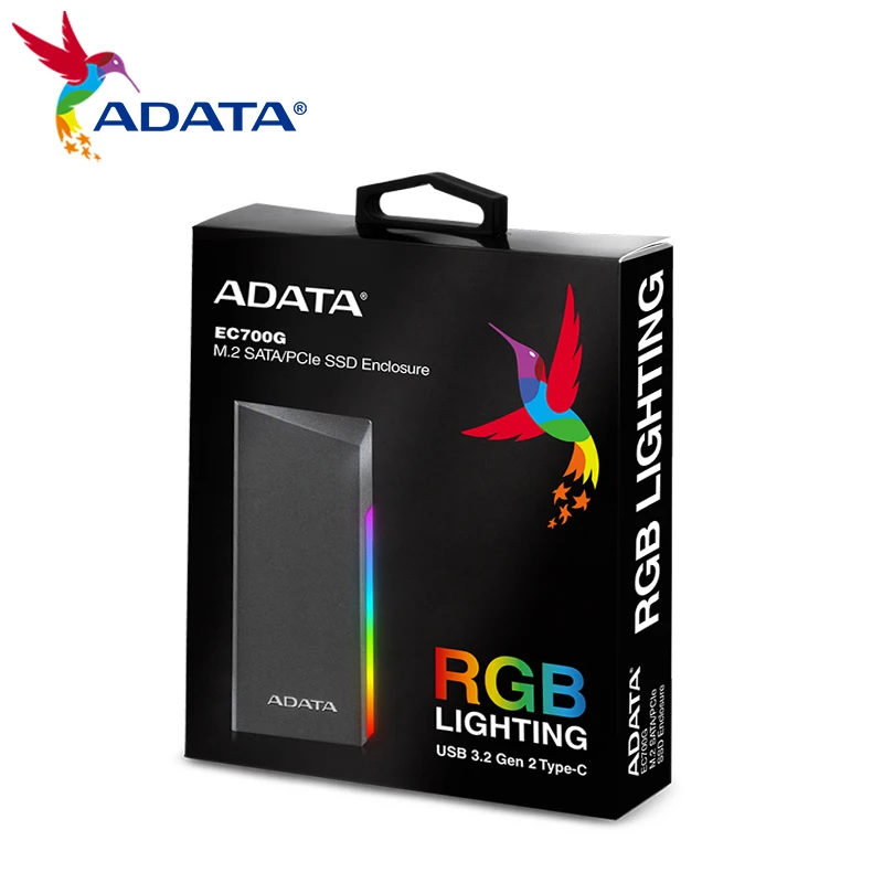 ADATA EC700G корпус для твердотельного накопителя Type-C NVMe M.2 2280 / 2242/ 2230 eSATA RGB светильник 10 Гбит/с SSD Box USB3.2 Gen2 SSD