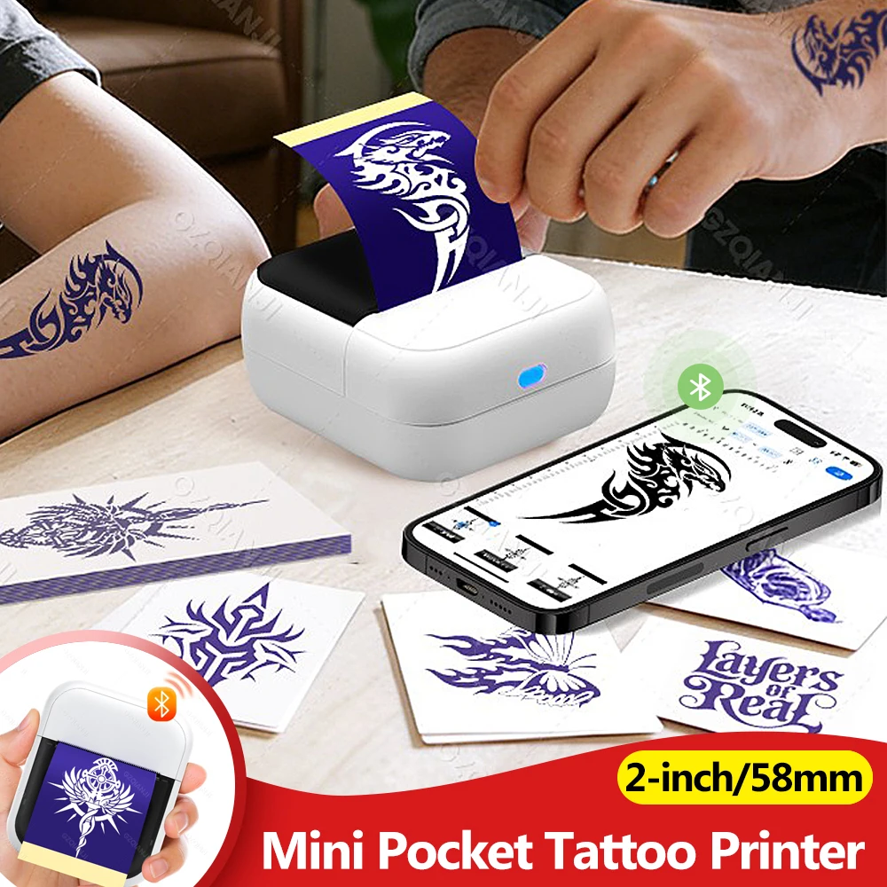 Mini Thermal Printer 57mm Wireless Pocket Tattoo Printer Portable Tattoo Stencil Maker Focuses on Mini Pattern for Entry-level