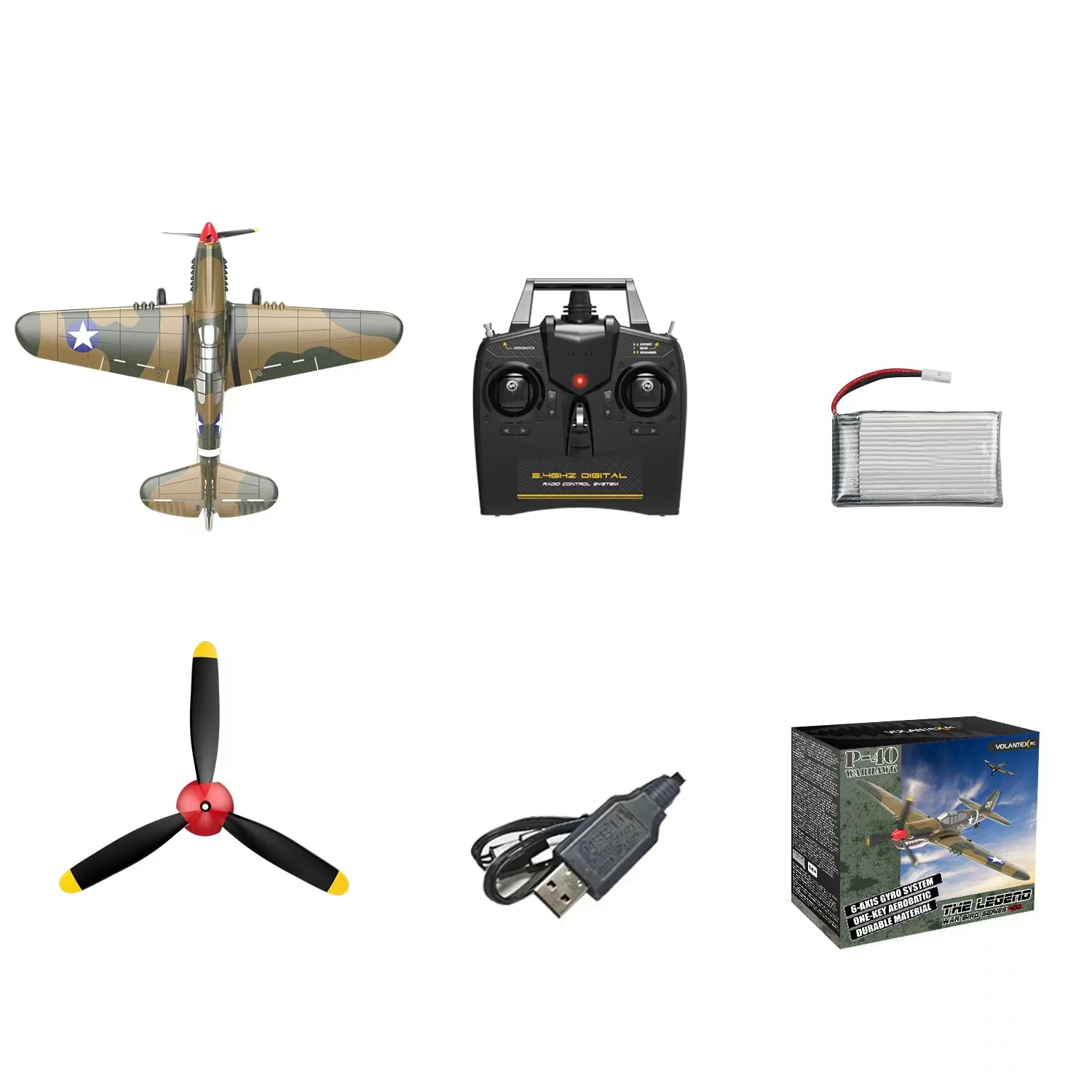 

P-40 RC Aircraft P40 Fighter 400mm Wingspan 4CH 6-Axis Gyro One-Key U-Turn Aerobatic RTF RC Airplane Outdoor Toys