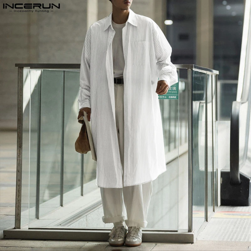 

INCERUN Men Long Style Shirt Lapel Long Sleeve Loose Streetwear Men Clothing 2025 Oversize Fashion Casual Male Shirts Tops S-5XL