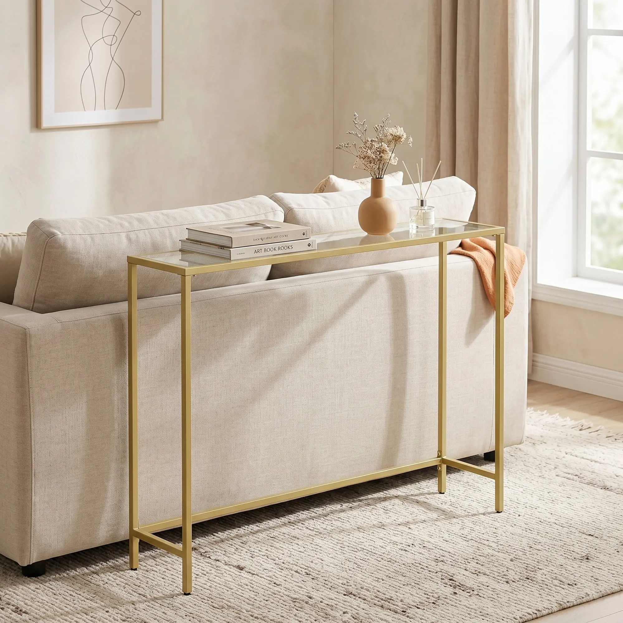 VASAGLE Table Console, en Verre Trempé, Montage Facile, Pieds Réglables