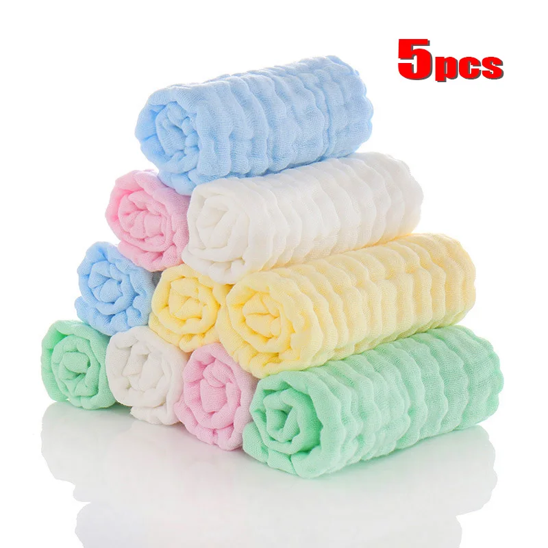 

5pcs/lot Muslin 6 layers Cotton Soft Baby Towels Baby Face Towel Handkerchief Bathing Feeding Face Washcloth Wipe burp cloths