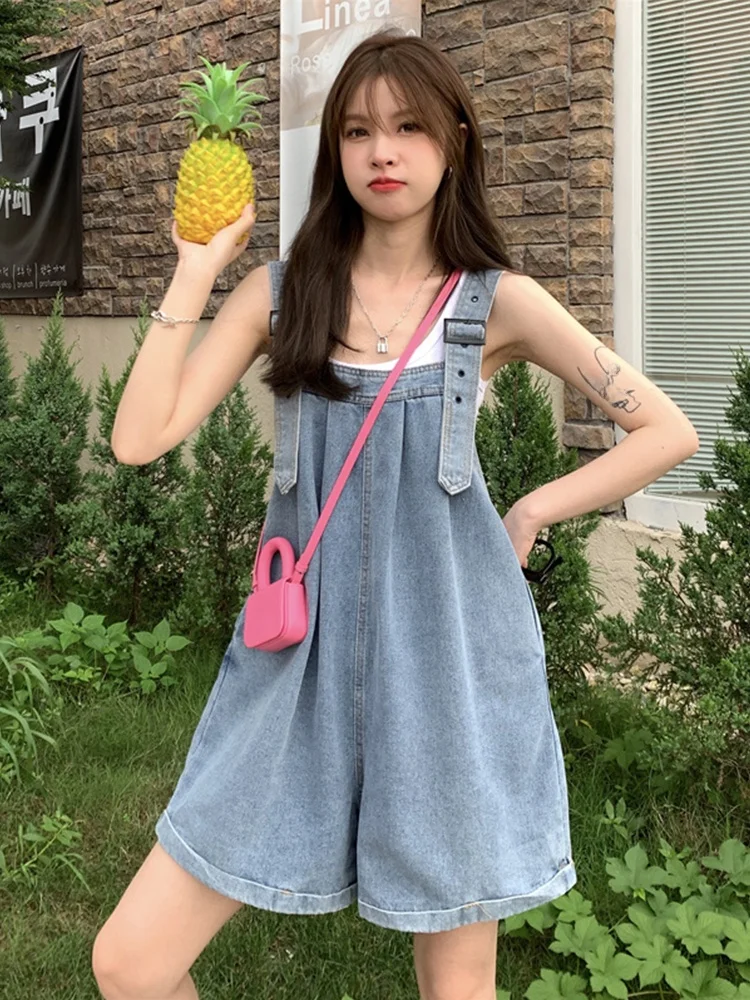 

Summer New Women's Denim Overalls Shorts Loose High Waist Wide Leg Pants Student Outdoor Wear Casual Fashion plus Size