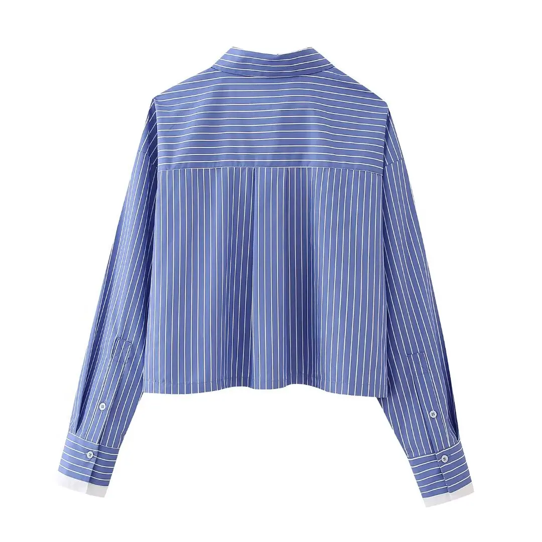 Tangada 2024 Women Striped Print Oversized Shirt Female Loose Crop Blouse Tops BE0105