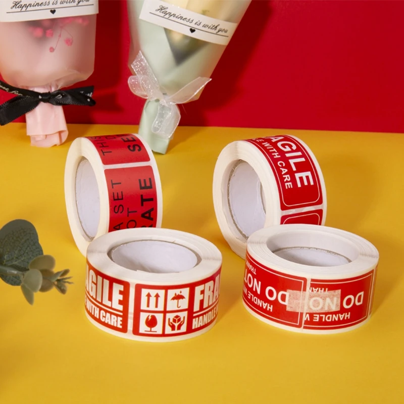 150pcs Fragile Stickers Roll Fragile or Bend Handle with Care 2.5cm*7cm Shipping Label Packaging Remind Labels Thank You Sticker