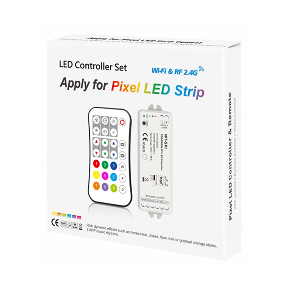 Tuya Wifi LED Controller For SPI RGB LED Strip Light DC 12V-24V RF2.4G APP Control