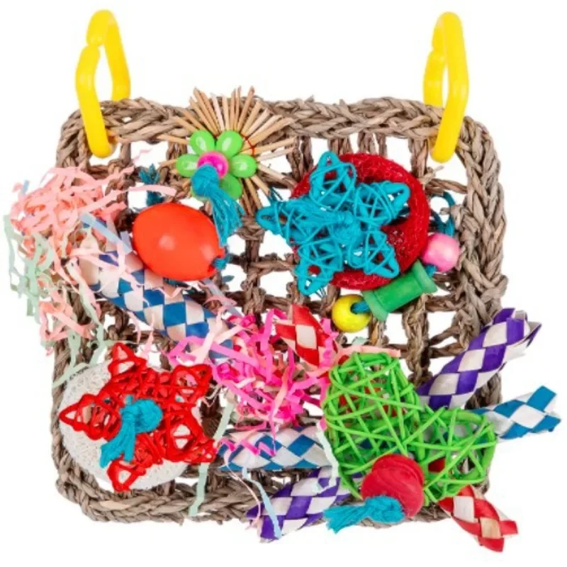 

Parrot bite toy bird supplies straw mesh color weaving tube loofah straw silk paper bite toy climbing