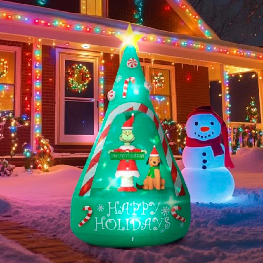عيد الميلاد الأخضر الوحش الكبير نفخ زينة 6FT تضيء شجرة عيد الميلاد القابلة للنفخ في الهواء الطلق تزيين بناء 5 LED و 1