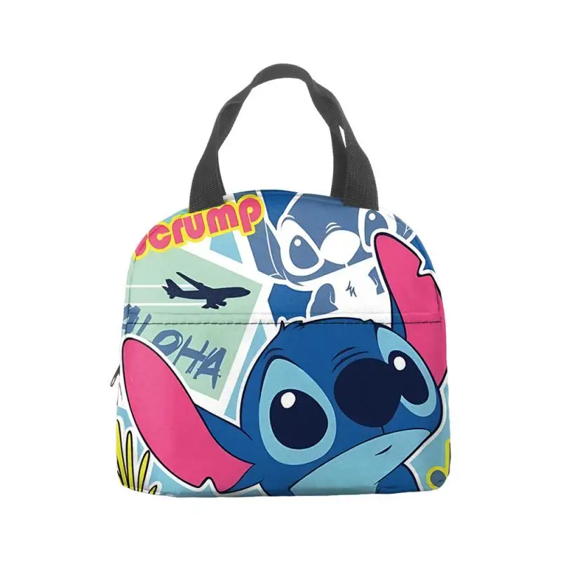 Disney Stitch Women\'s Lunch Thermal Bag Cartoon Fashion Print Large Capacity Portable Zipper Bento Bag Outdoor Lunch Thermal Bag