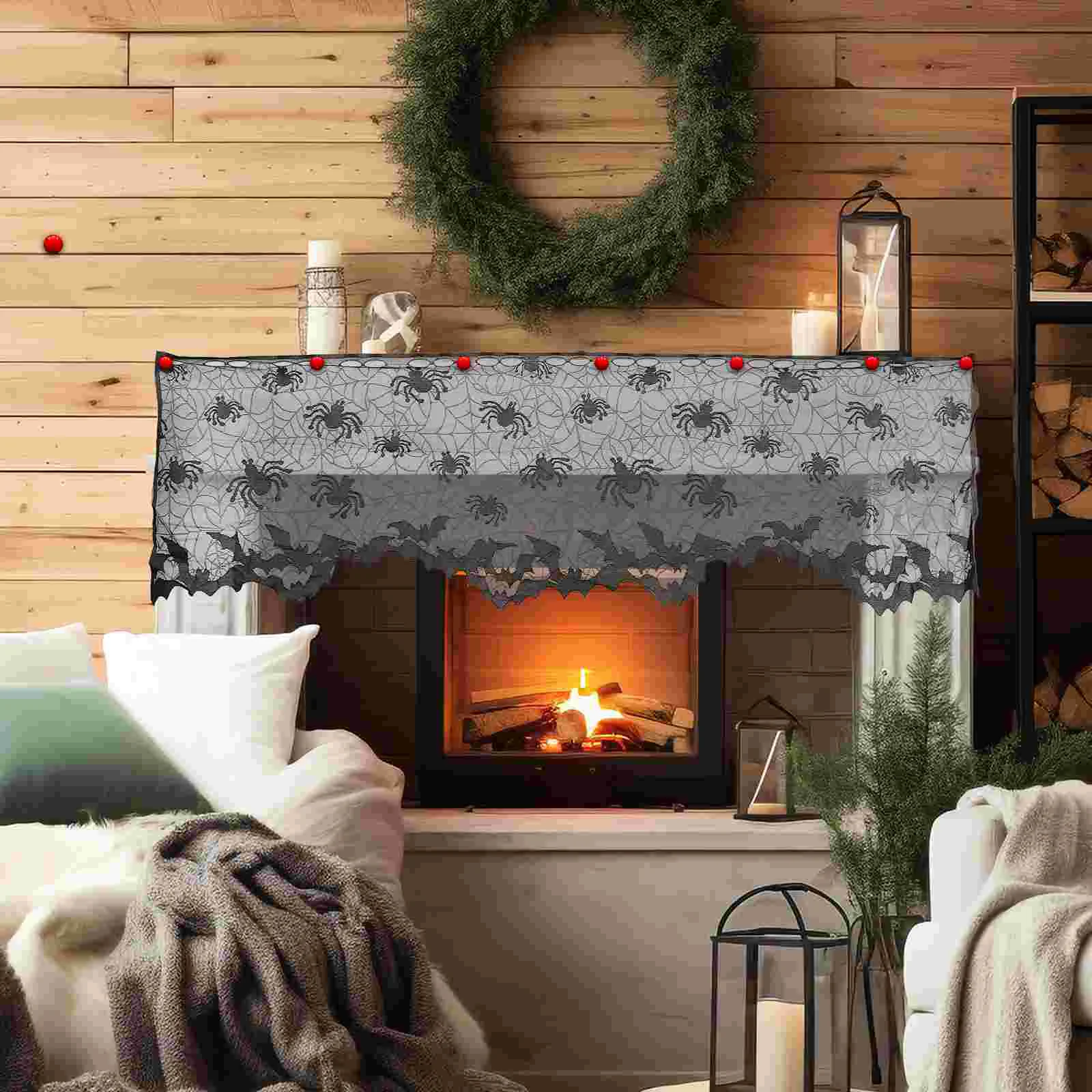 Spider Web Window Curtain Fireplace Cloth Decor Bats Black Out Curtains Halloween Goth Home Shower