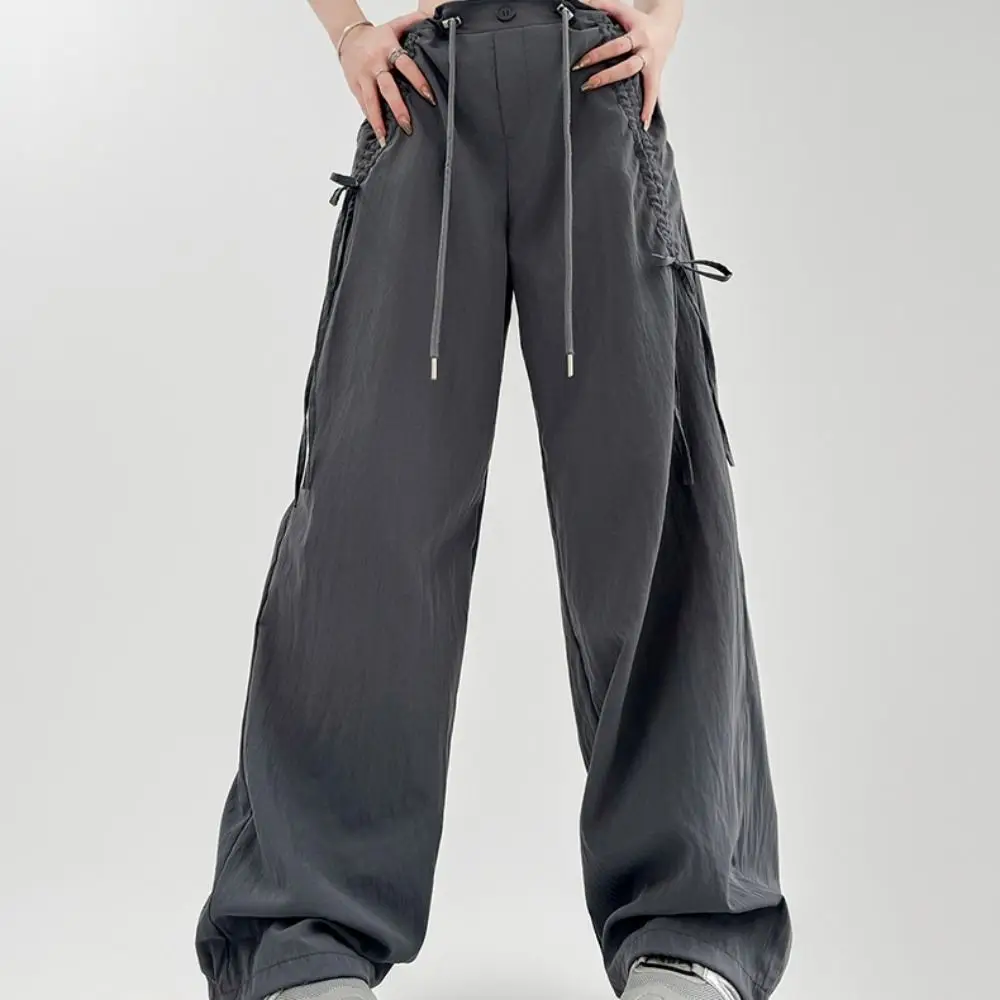 

Thin Baggy Straight Leg Pants High Waist Lace Up Bowknot Women Casual Pants Trousers Drawstring Wide Leg Loose Pants Female