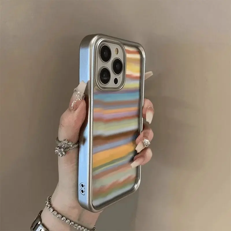 Fashion Colour Dream Rainbow Phone Case For iPhone 16 15 14 13 12 11 Pro Max X XR Matte Plating Shockproof Protective Back Cover