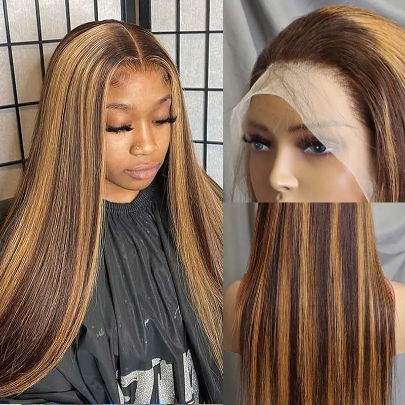 

Highlight 13x6 Lace Frontal Wig Human Hair Colored 13x4 Hd Lace Front Wigs P4/27 Brazilian Pre plucked Hairline Straight
