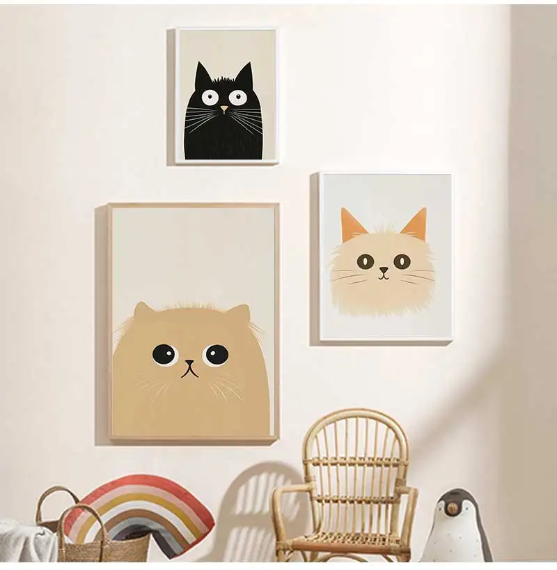 Cartoon Cute Cat Posters and Prints Minimalist Canvas Paintings Modern Wall Art Picture for Kids Room Nursery Decor Gifts