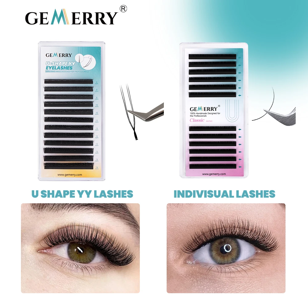 GEMERRY Forma di U YY Doppie Punte Estensione Ciglia C/D Curl 8-14mm Mix Premade Volume Fan Ciglia Naturali Morbide Ciglia Finte