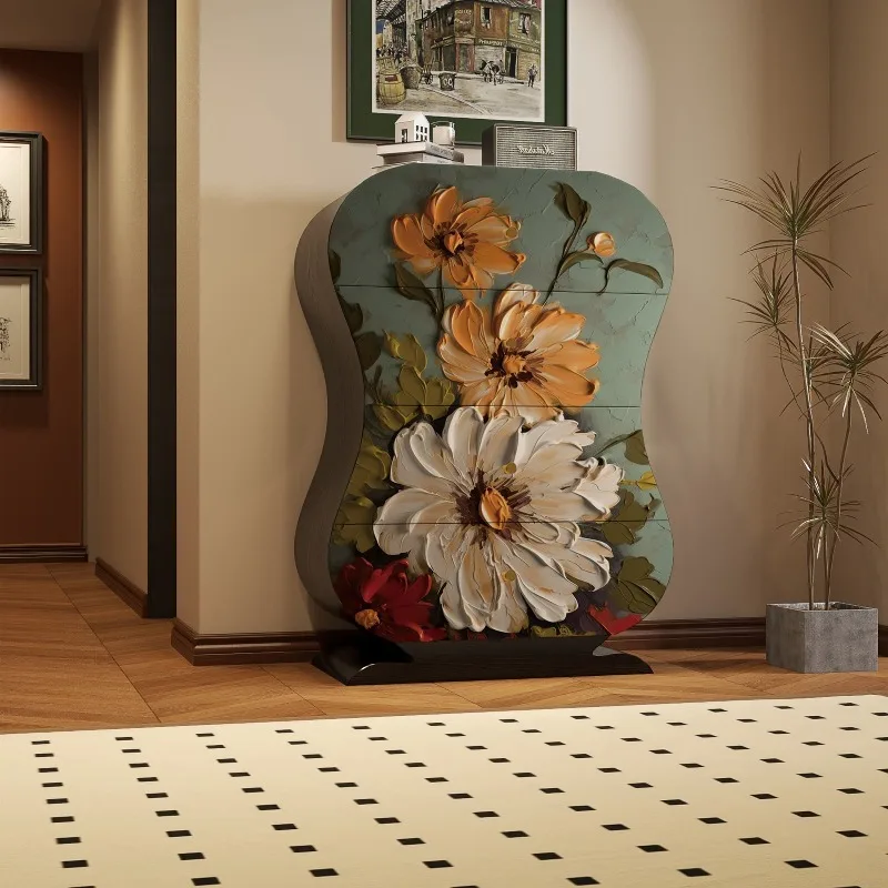 mobiletto a quattro cassetti in legno massello, mobiletto, soggiorno, in famiglia integrato contro il muro, mobiletto portaoggetti, armadietto